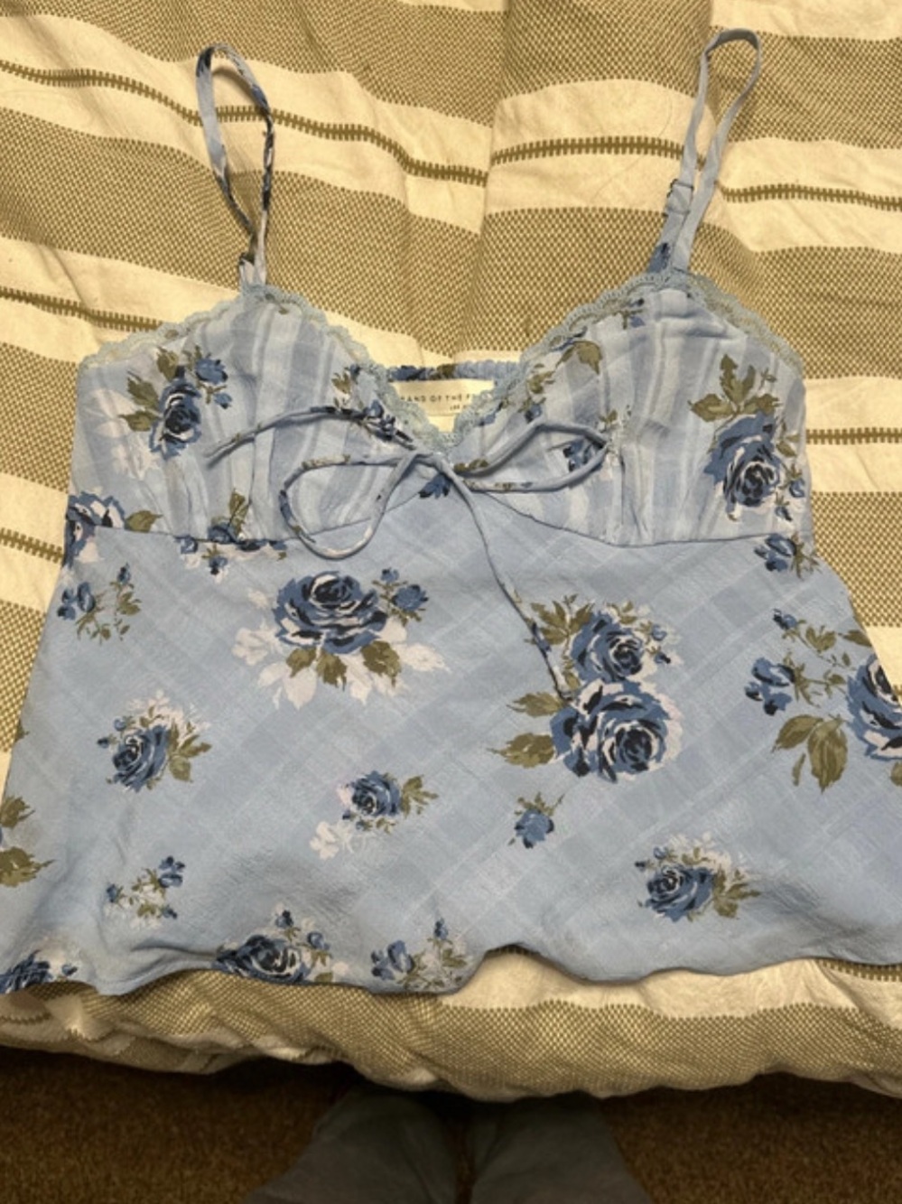 Band of the Free Light Blue Floral Camisole Top with Lace Trim